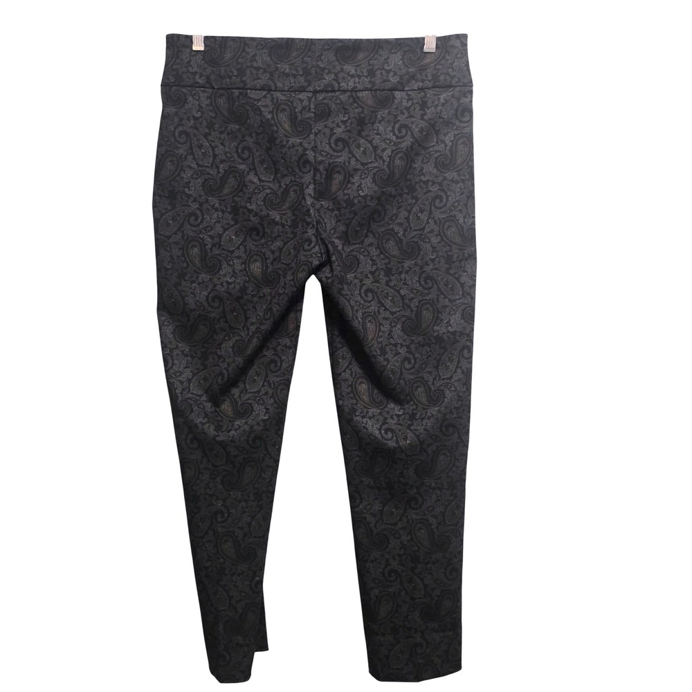 Zac & Rachel Womens Paisley Pull On Slim Leg Pants Black Charcoal Bronze Large - Picture 2 of 10